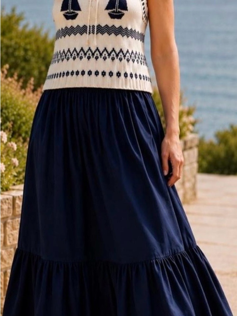 Moon River Navy Tiered Maxi Skirt